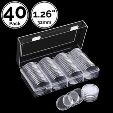 40 Pack 1.26 IN 32 mm Coin Capsule Holders w/ Case picture