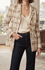 Elegant French Made Cream Plaid Bouclé Blazer picture