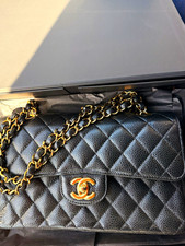 CHANEL Black Classic Flap Shoulder Bag Medium Chain Strap Gold Hardware Box picture