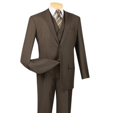 Vinci Men's Regular Fit 3-Piece Solid Color Suit Brown picture