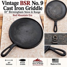 RARE Vintage BSR No 9 Cast Iron Griddle 10” Birmingham Stove Range Red Mountain picture