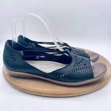 Earth Sandals Womens 8 Black Leather Comfort Camellia Sporty Flats Peep picture