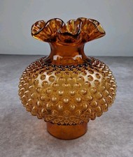 Vintage Fenton Amber Glass Hobnail Parlor Lamp Shade Ruffled Top Fitter Globe picture
