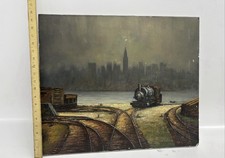 Original Vintage Rick Parks Oil Painting - New York Locomotive picture