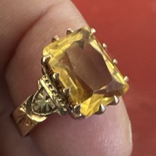 Beautiful Antique 1870s 10k Yellow Gold & Citrine Victorian Ring Size 6 - 2.8g picture
