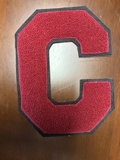 Vintage 50's Varsity Letterman Patch Letter C Red & Black 8x6 Chenille Wool picture