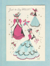 vintage Just to Say Hello card Pretty Lady in Dresses picture