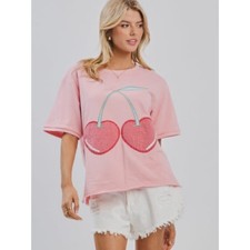 Oddi Cherry Motif Patched Top in Pink picture