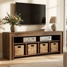 63-Inch Farmhouse Wooden TV Stand with Baskets & Open Storage for 55–70 Inch TVs picture