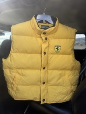 Vintage Ferrari Vest Mens XL Yellow Full Zip Snap Puffer Down Feather Quilted picture