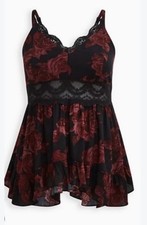 Torrid BABYDOLL TANK CRINKLE GAUZE FLORAL BLACK size 2 Whimsy Goth Witch Goth picture