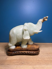 Jade Elephant Very Fine Antique Vintage w/ Wooden Stand 5 Pounds picture