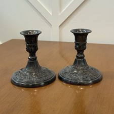 Antique WM. Rogers Silverplated Taper Candlestick Pair Art Nouveau Rose Flower picture