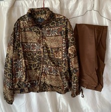 Vintage 1980’s EVR Women’s L 2pc Animal Print Set Full Zip Jacket & Pants picture
