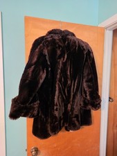 1950's LADY'S FUR COAT Dark Brown Lamb Mouton Fur Coat 2 Pockets Cuffed Sleeves picture