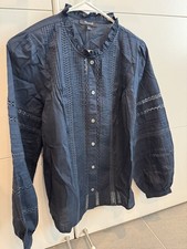 Madewell Lace Insert High Neck Pintuck Top Women Small Navy  Cotton NWT $128 picture