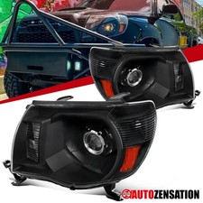 Fits 2005-2011 Toyota Tacoma Black Projector Headlights Lamps Left+Right 05-11 picture
