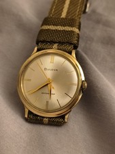 1965 Bulova 34mm Hand Wind Vintage Watch Runs Good 18mm Strap 10k RGP picture