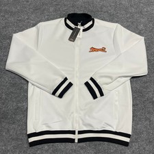 Le Tigre Jacket XL Mens White Full Zip Big Tiger Logo Stripped Ribbed Trim picture