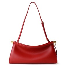 French Baguette Red Leather Shoulder Bag – Elegant Genuine Cowhide Clip Bag picture