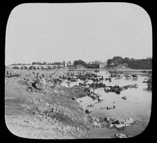 Photo:Hyderabad India 1890s River Scene Bridge Riverside Crowd picture