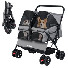 Double Pet Stroller w/ 2-seater Carrier, Adjustable Sunshade, Removable Pad picture