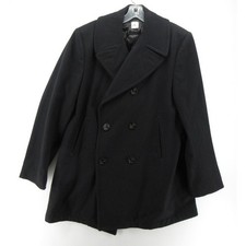VTG US Navy Jacket Men 46 L Black Wool Pea Coat Naval Anchor Double Breasted picture