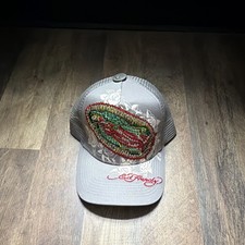 Ed Hardy Gray Mesh Back Trucker Hat Adjustable Dragon Graphic Print One Size picture
