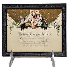 Vintage 1929 Motto WEDDING CONGRATULATIONS Poem Floral Gold Gild Print USA picture