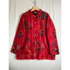 Vintage Chico's Design Red Silk Embroidered Jacket Artwear Boho Tribal Size 2 picture