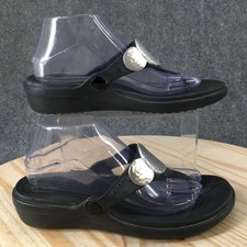 Crocs Sanrah Sandals Womens 9 Embellished Wedge Thong Flip Flops Black Casual picture