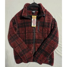 Eddie Bauer Women's M Sherpa Fleece Jacket NWT Zinfandel Black Plaid Zip picture