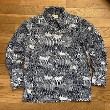 Vintage 60s 70s Lucien Piccard Crazy Scribble Print Disco Button Up Shirt Medium picture