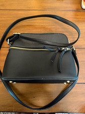 La Terre Womens Black Shoulder Bag crossbody dome purse leather pebble GC picture