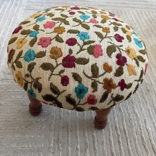 Vintage Rose Floral Tapestry Foot Stool Small Ottoman Wood Legs Granny Chic picture