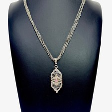 Vintage 1928 Jewelry Co Art Deco Pink Rhinestone Triple Strand Filigree Necklace picture