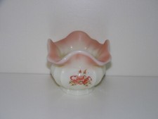 Fenton Antique Rose Aurora Bowl Ruffled Vase Pink Flowers Signed Gherke  picture