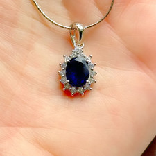 4.50 Ct Oval Cut Natural Sapphire Diamond Gorgeous Pendant 14K White Gold picture