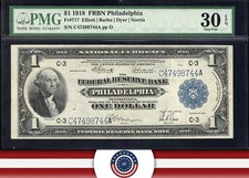 1918 $1 FEDERAL RESERVE BANK NOTE PHILADELPHIA PMG 30 EPQ Fr 717 GREEN EAGLE picture