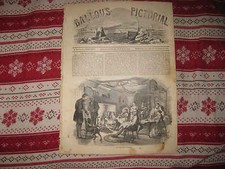 ANTIQE 1855 NEW ENGLAND FIRESIDE VICTORIAN ART PRINT DOG CAT FAMILY BIRD PET NR picture