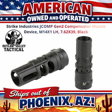 Strike Industries JCOMP Gen2 Compensator Muzzle Device, M14X1 LH, 7.62X39, Black picture