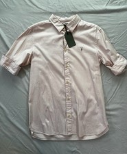 AllSaints Mens S Pink Button Up Shirt Short Sleeve Ramskull Redondo Collar - NWT picture