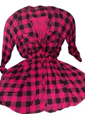 Torrid Pink Black Plaid Shirt Dress Button Front Long Sleeve Pockets 2XL picture