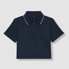 THEORY Women's Tennis Zipper Crop Polo Tee Nocturne Navy Size Small NWT $265 picture