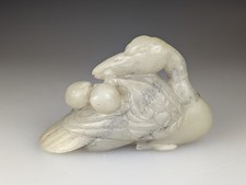Antique Early-Mid 20th Century Chinese Carved Jade Figure of a Mandarin Duck picture
