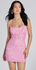 Windsor Leyla Pink Iridescent Sequin Mini Dress Small Homecoming Prom Bodycon picture