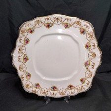 Antique Royal Albert Crown China Square Cake Plate Serving Platter Floral Gold picture