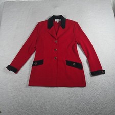 St. John By Mary Gray Red Santana Knit Jacket Leather Accents Holiday Women’s 4 picture