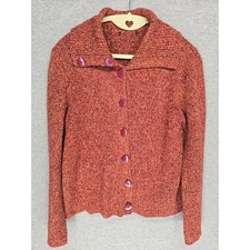 Vintage Marled Knit Asymmetrical Button Cardigan – Burnt Orange/Red (Size M/L) picture