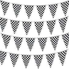 Checkered Flags Black and White 100’ FT Pennant Racing Banner NASCAR Theme picture